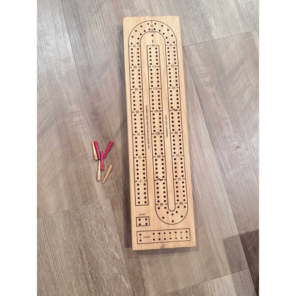 Vintage USPC Wooden Cribbage Board Game US Playing Card Co Cincinnati Ohio